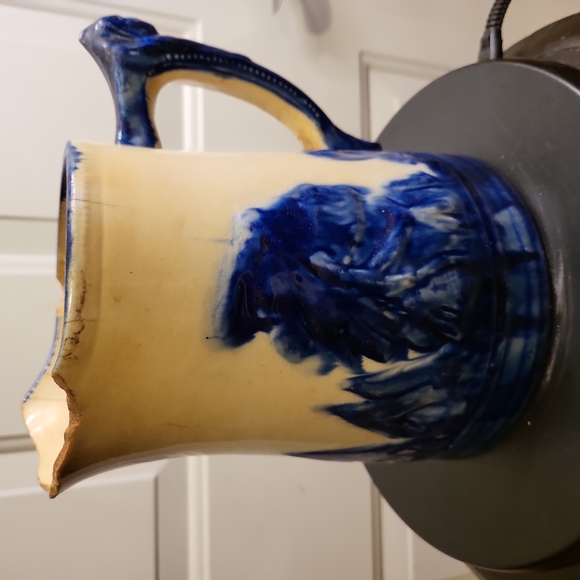 Antique Old Sleepy Eyed Joe Blue & White Ironstone Pitcher 1900. - Picture 4 of 11